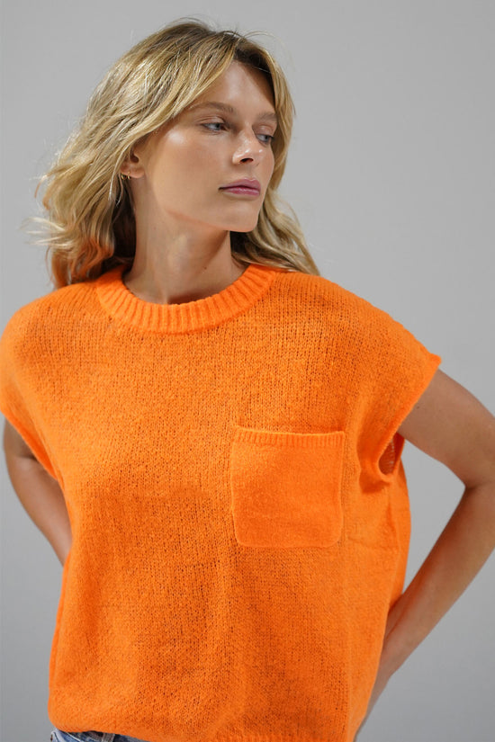 LNA Loma Semi Sheer Sweater in Neon Tangerine