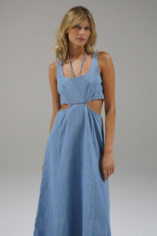 LNA Lorelei Chambray-kjole i falmet blå