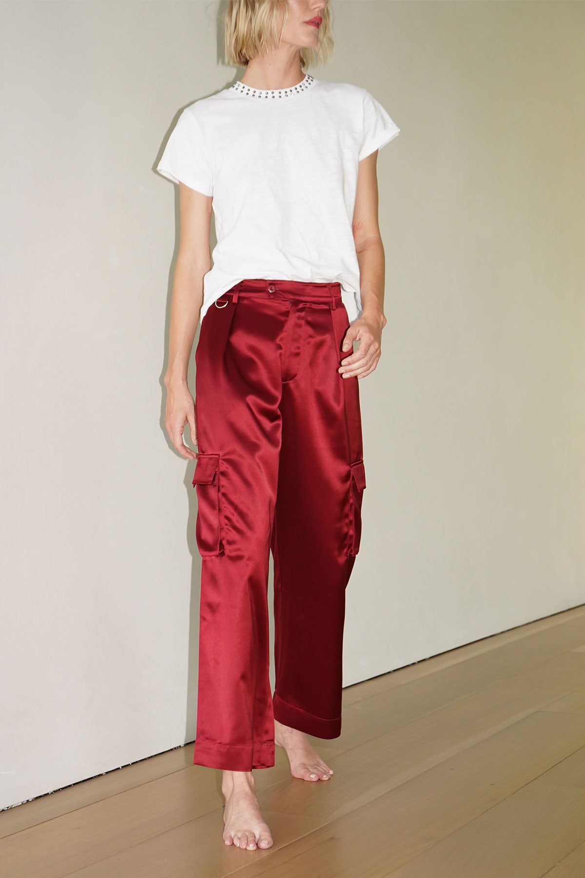 LNA Lou Silky Cargo Pant in Lambrusco