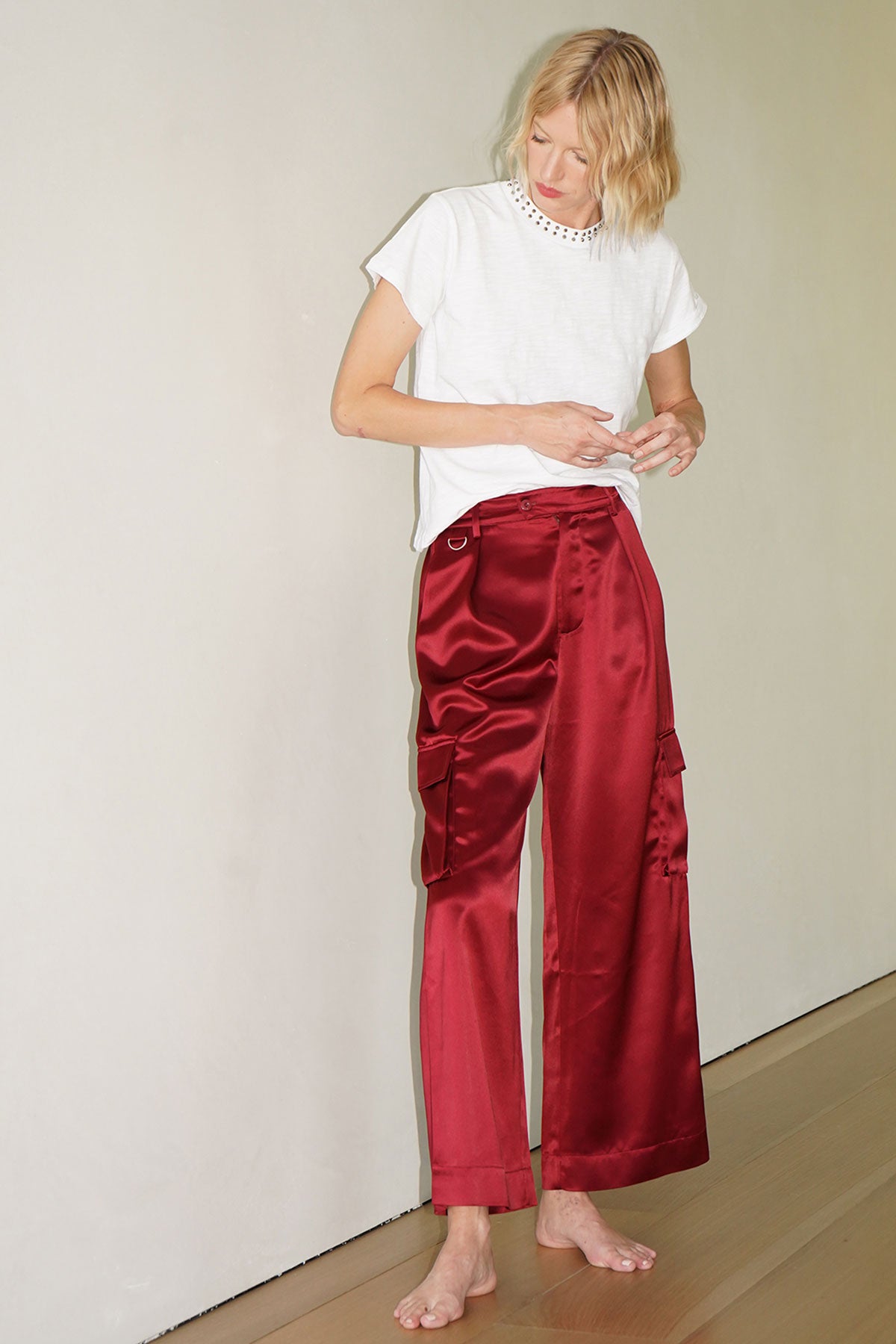 LNA Lou Silky Cargo Pant in Lambrusco