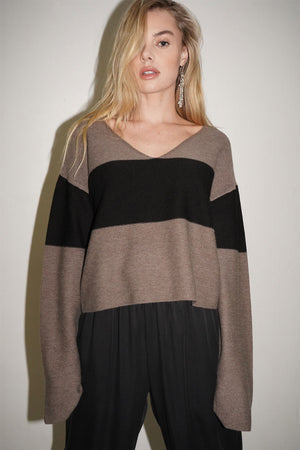 LNA Luca Block Stripe Sweater in Coco Stripe