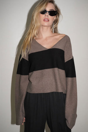 LNA Luca Block Stripe Sweater in Coco Stripe
