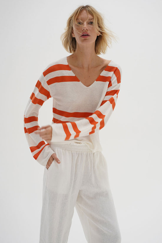 LNA Lucky Sweater i Coral Ivory Stripe