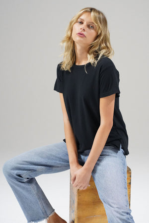 LNA Essential Cotton Mason Crew in Black