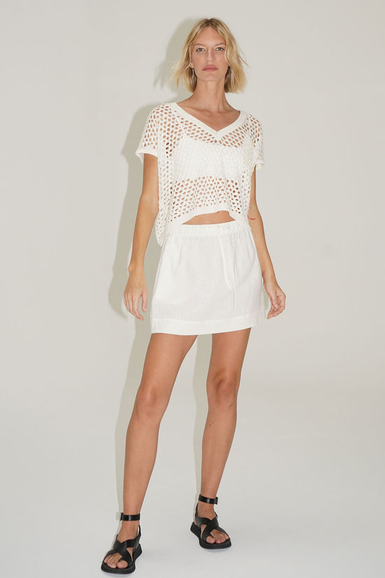 LNA Mia Linen Mini Skirt in White