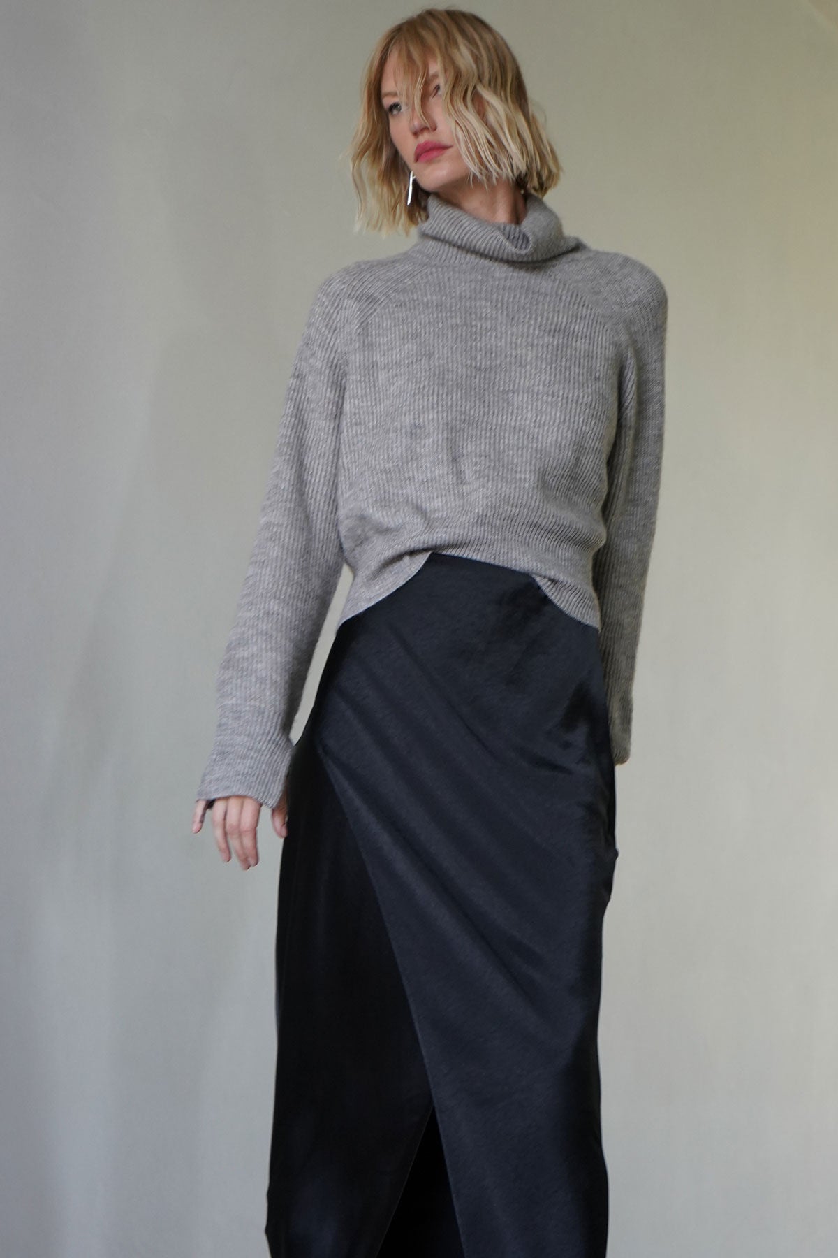 LNA Mila Turtleneck Sweater in Flax Grey