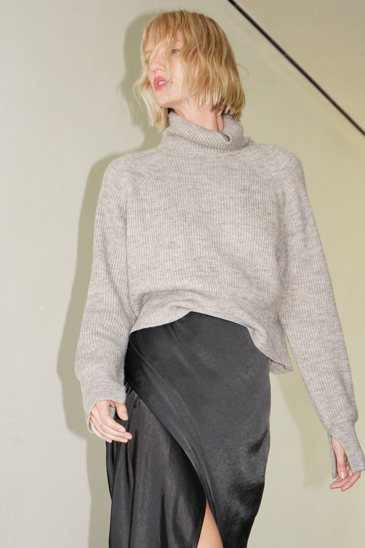 LNA Mila Turtleneck Sweater in Flax Grey