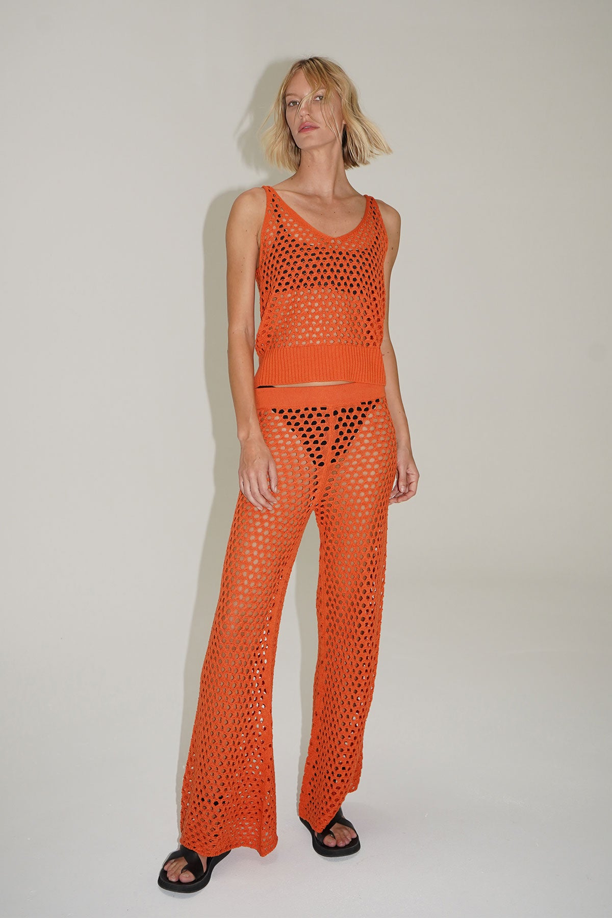 LNA Kismet Open Knit Pant in Summer Coral