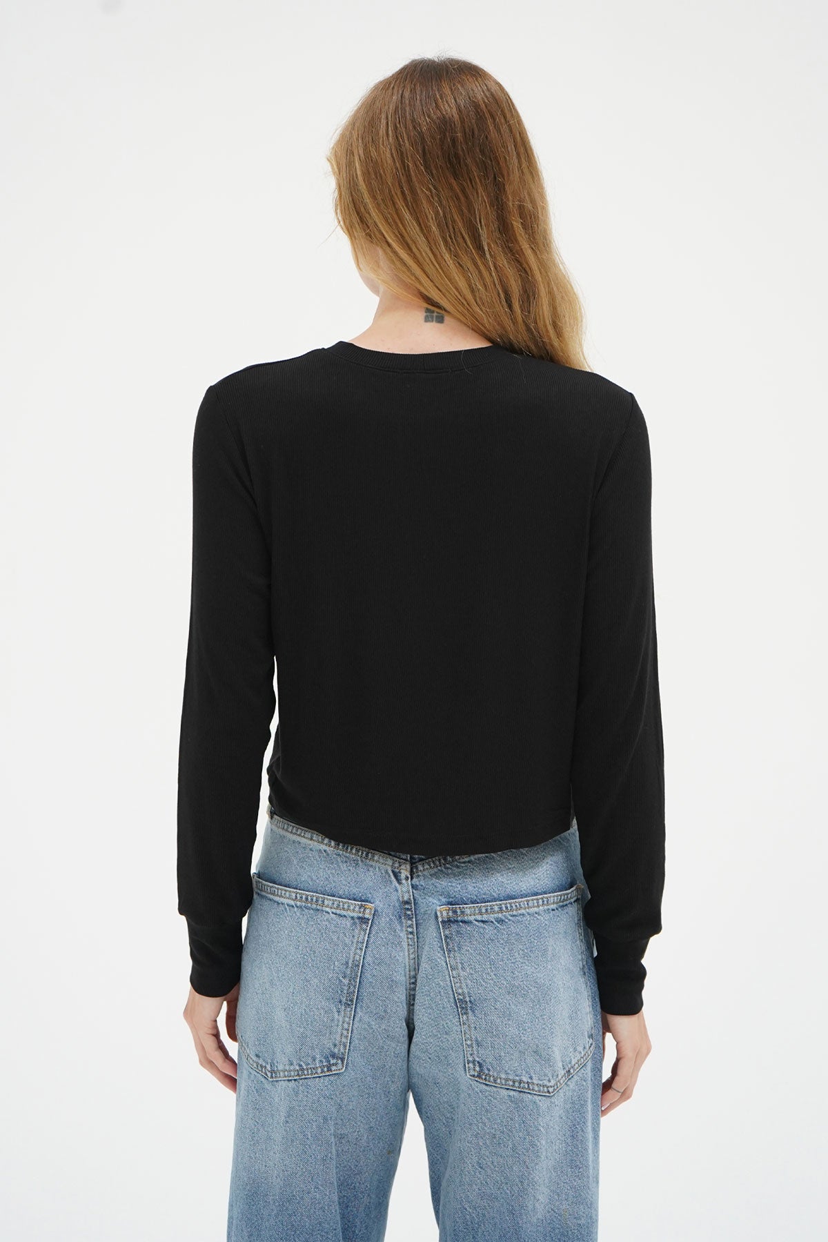 LNA Long Sleeve Ribbed Crew i sort