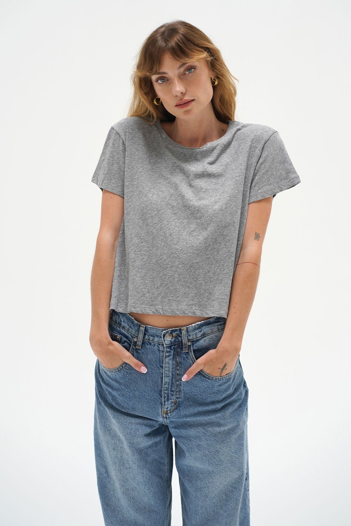 LNA Shaden Cotton Crew i Heather Grey