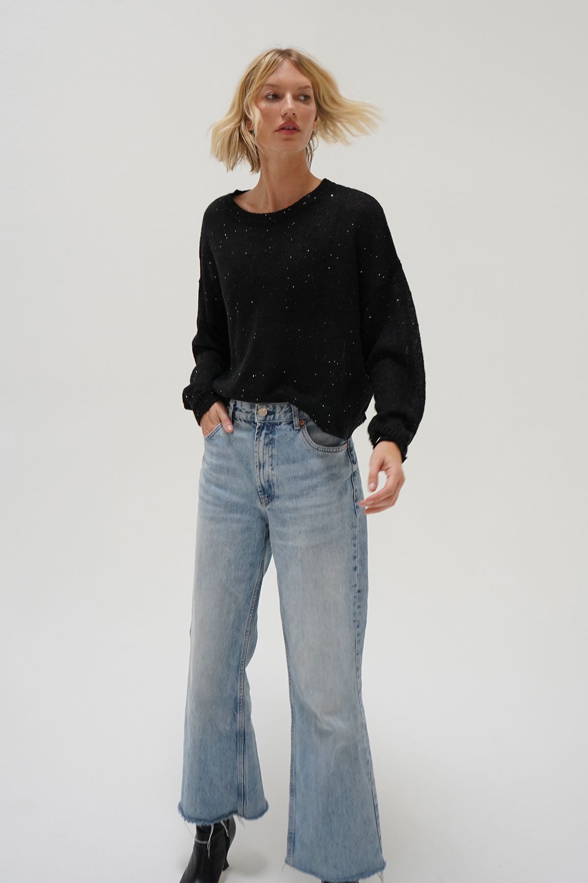 LNA Sheye Sparkle Cardigan in Black Night