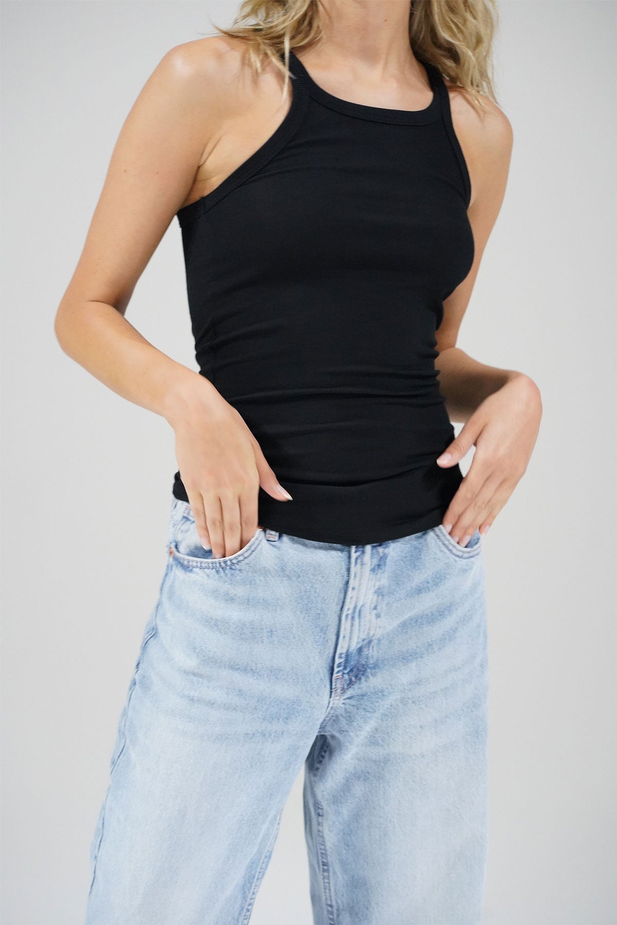 LNA geribbelde skinny racer-tanktop in zwart