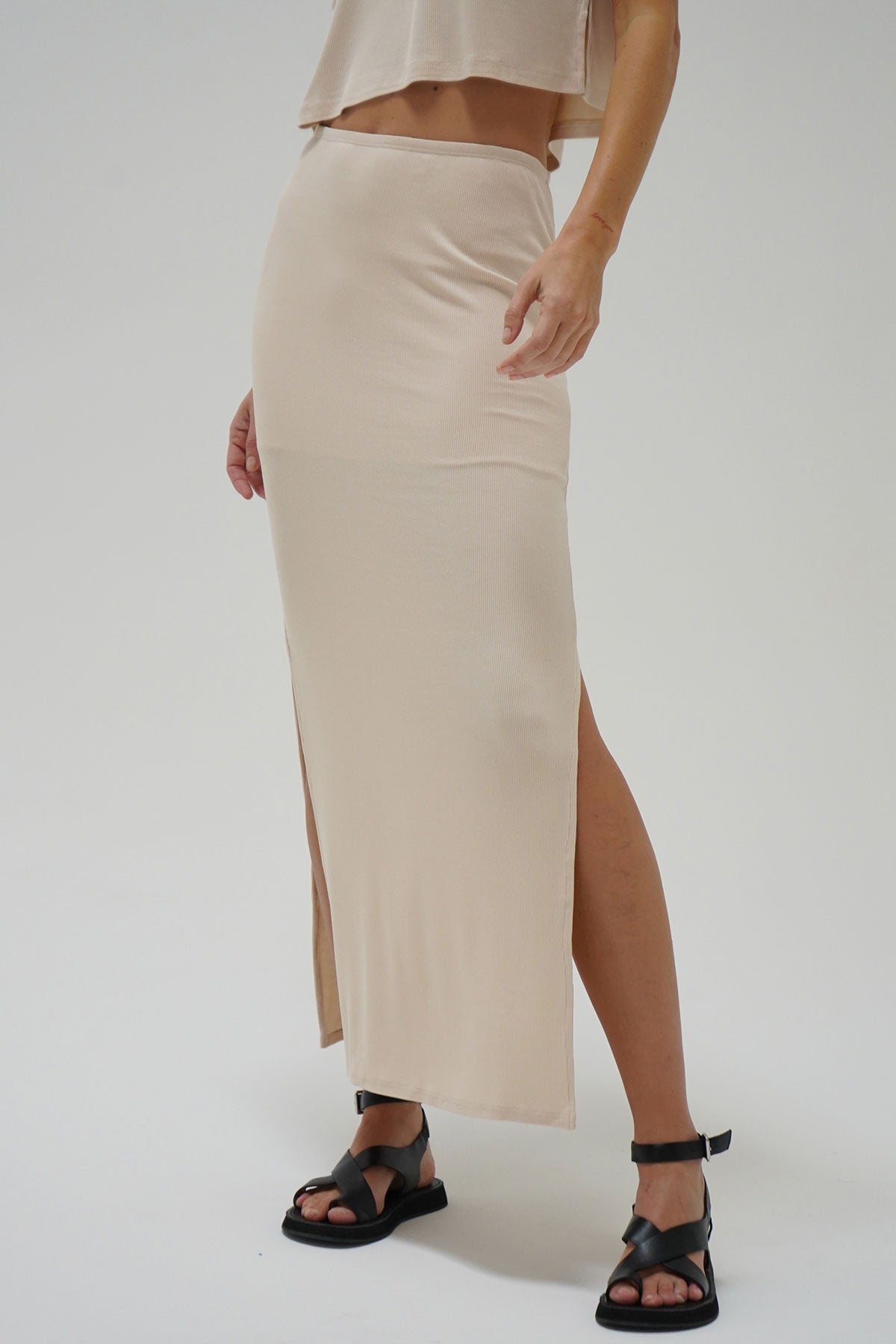 LNA Steph Rib Skirt in Bone