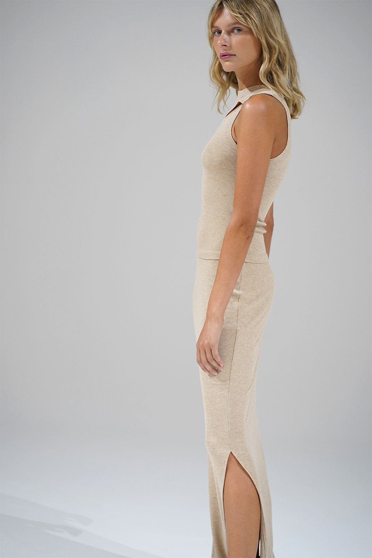 LNA Steph Rib Skirt in Heather Sand