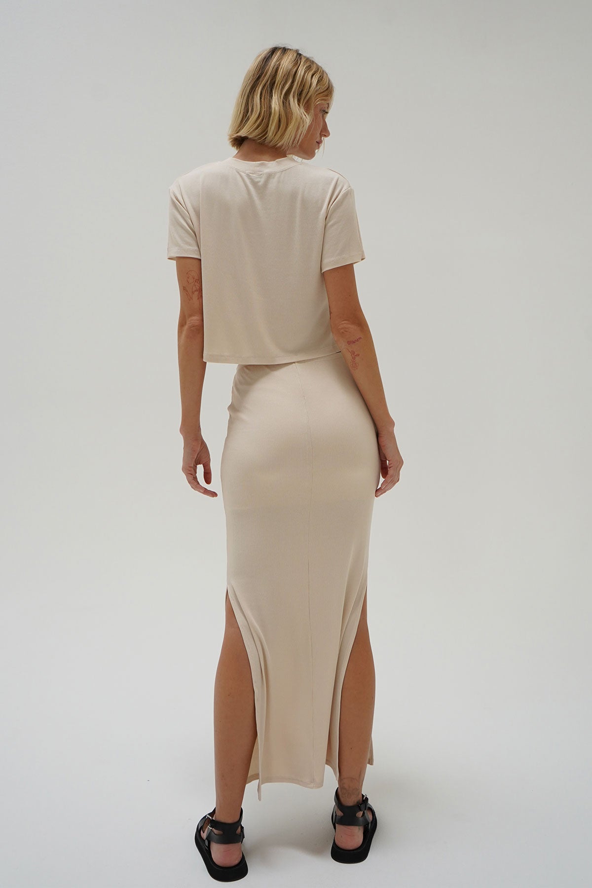 LNA Steph Rib Skirt in Bone