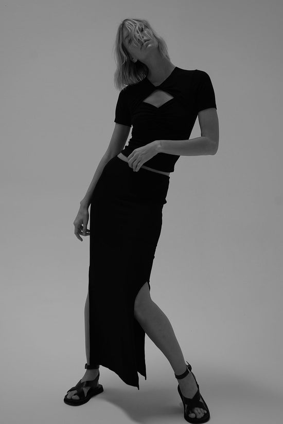LNA Steph Ribbed Skirt in Black