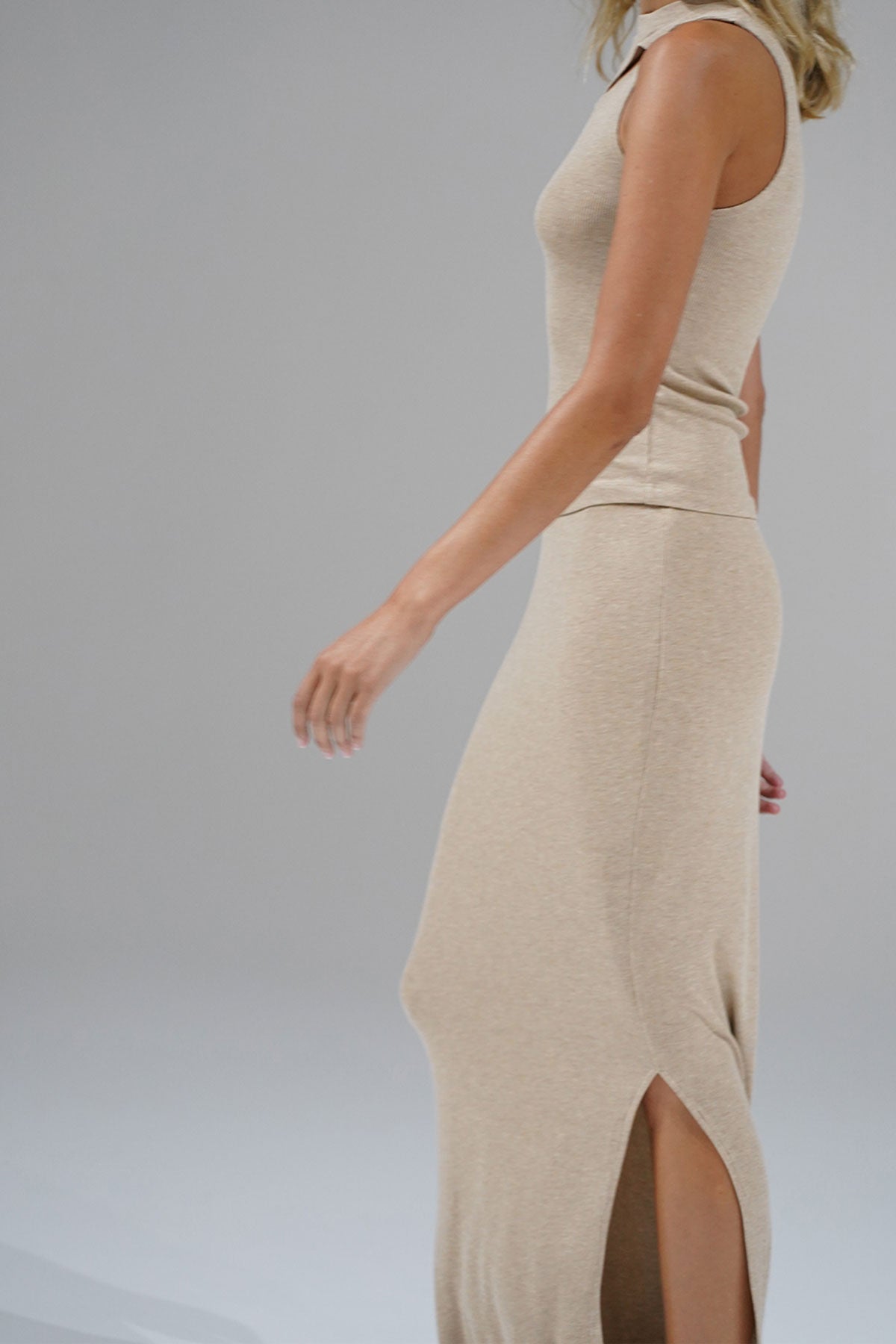 LNA Steph Rib Skirt in Heather Sand