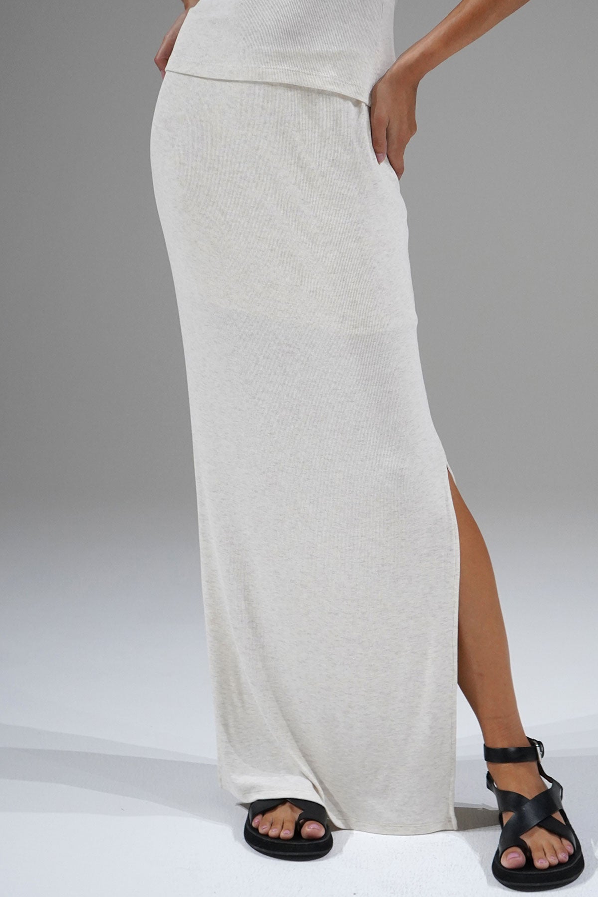 LNA Steph Rib Skirt in Heather White