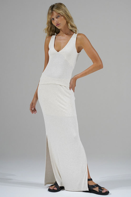 LNA Steph Rib Skirt in Heather White