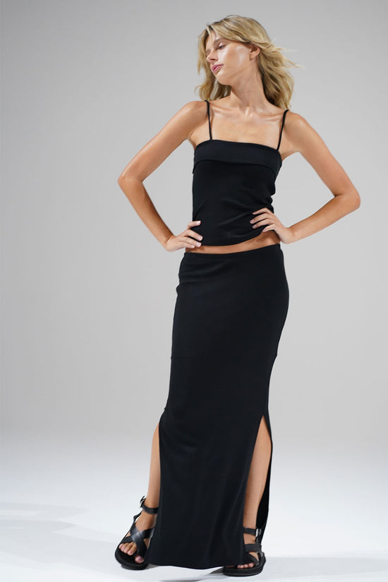 LNA Steph Ribbed Skirt in Black