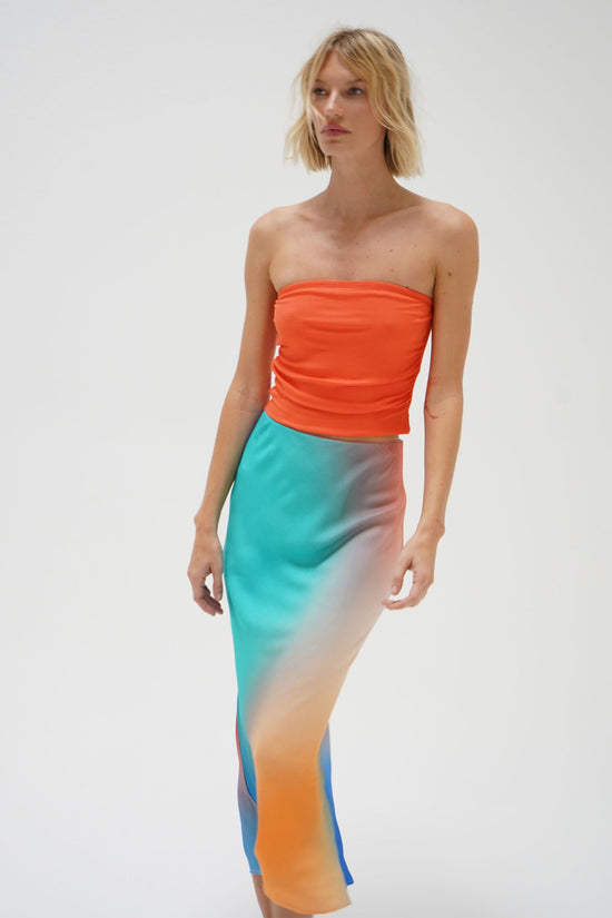 LNA Holly Ribbed Strapless Top in Summer Coral