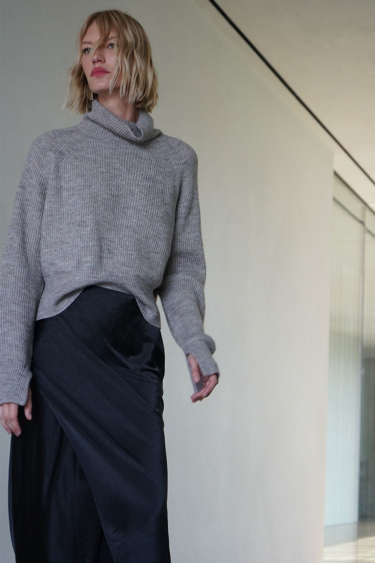 LNA Mila Turtleneck Sweater in Flax Grey