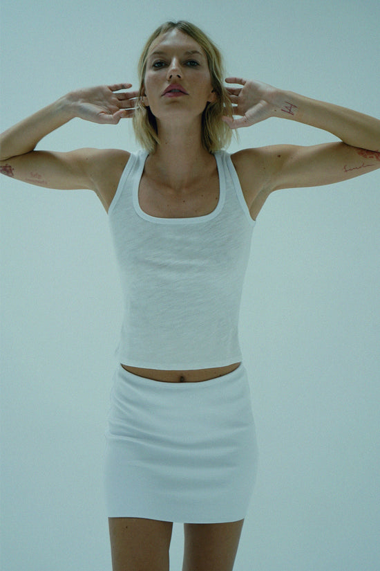 LNA Diane Ribbed Skirt in White