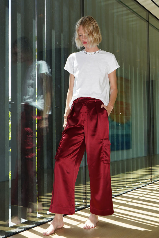 LNA Lou Silky Cargo Pant in Lambrusco