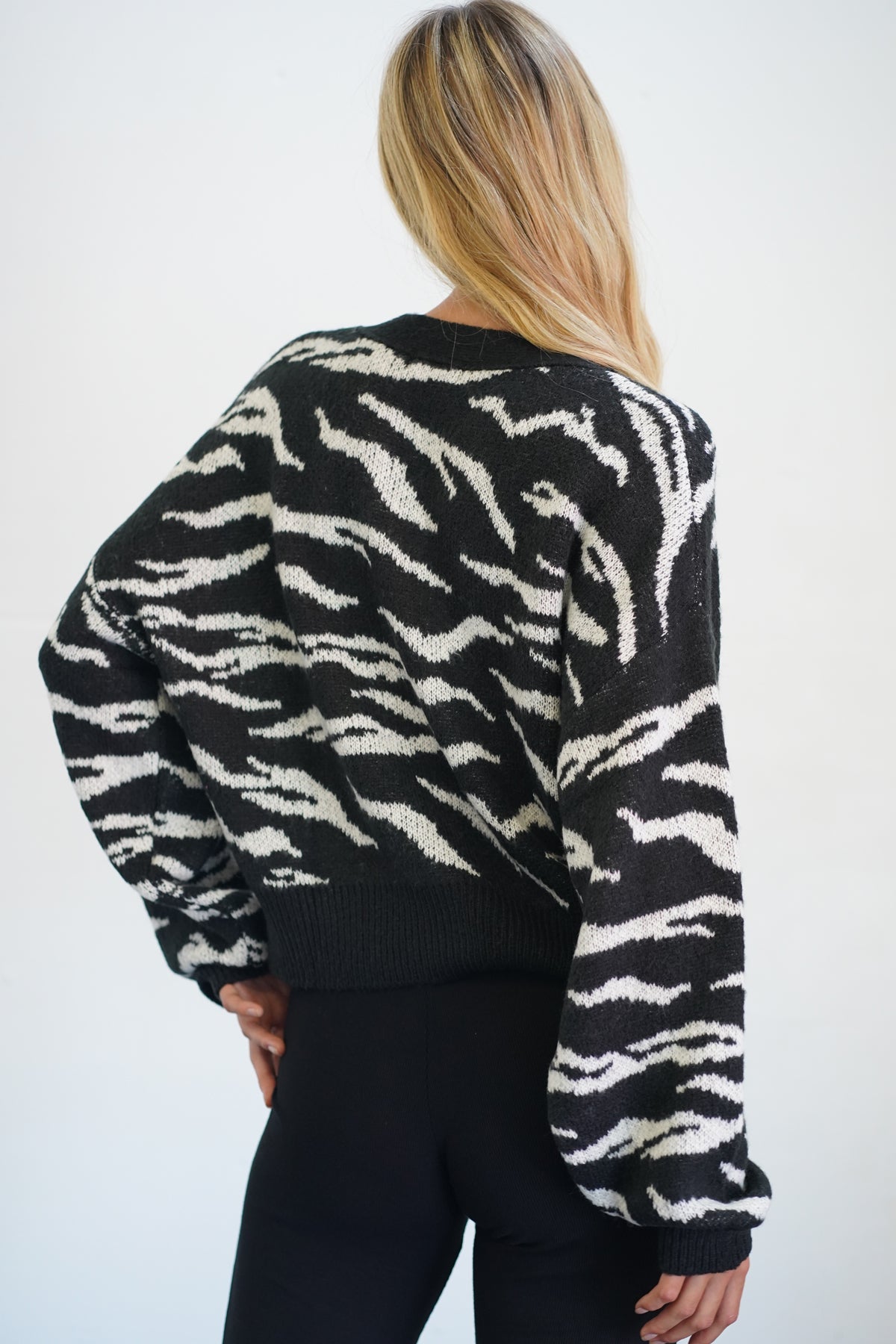 LNA Animal Jacquard Cardigan in black and white