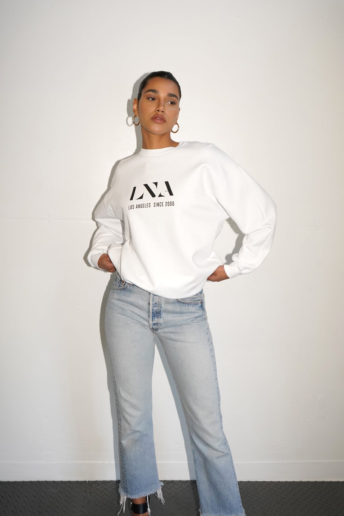 LNA Anniversary Logo Sweatshirt in White 