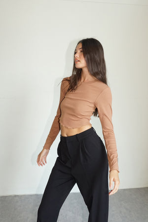 LNA Arya Cropped Long Sleeve in Mocha