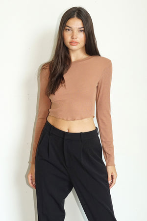 LNA Arya Cropped Long Sleeve in Mocha