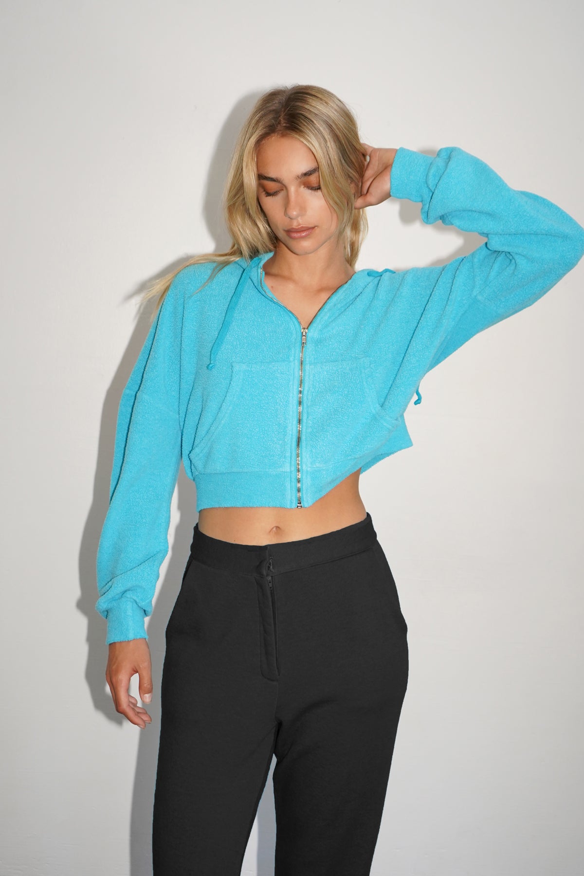 LNA Azaria Sherpa Hoodie in Peacock Blue