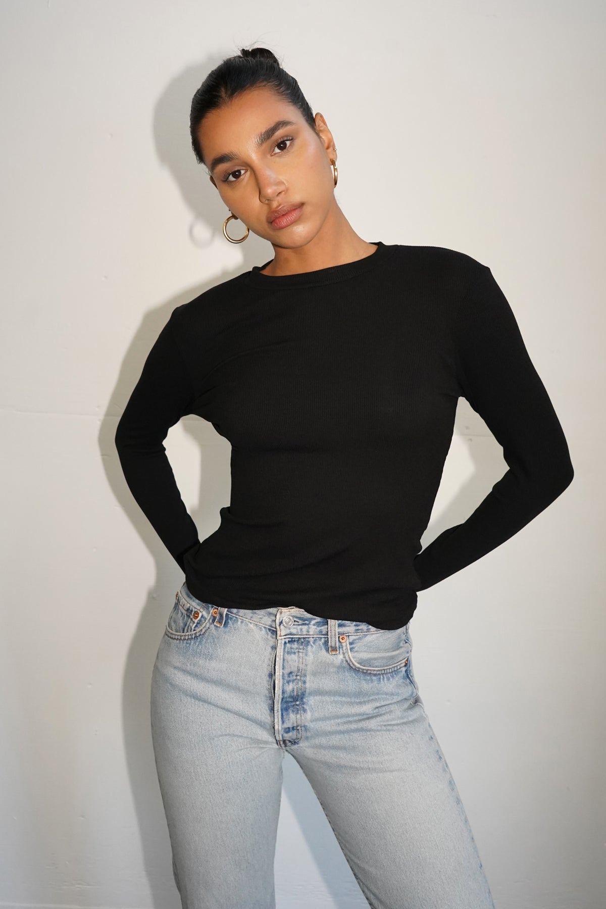 LNA Dalston Ribbed Long Sleeve in Black