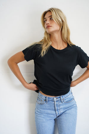 LNA Essential Cotton Mason Crew Neck Tee in Black