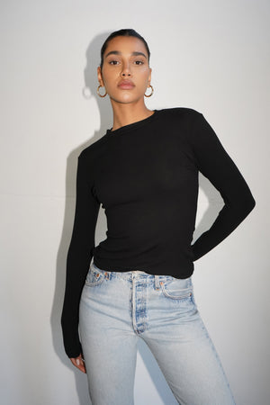 LNA Dalston Ribbed Long Sleeve in Black