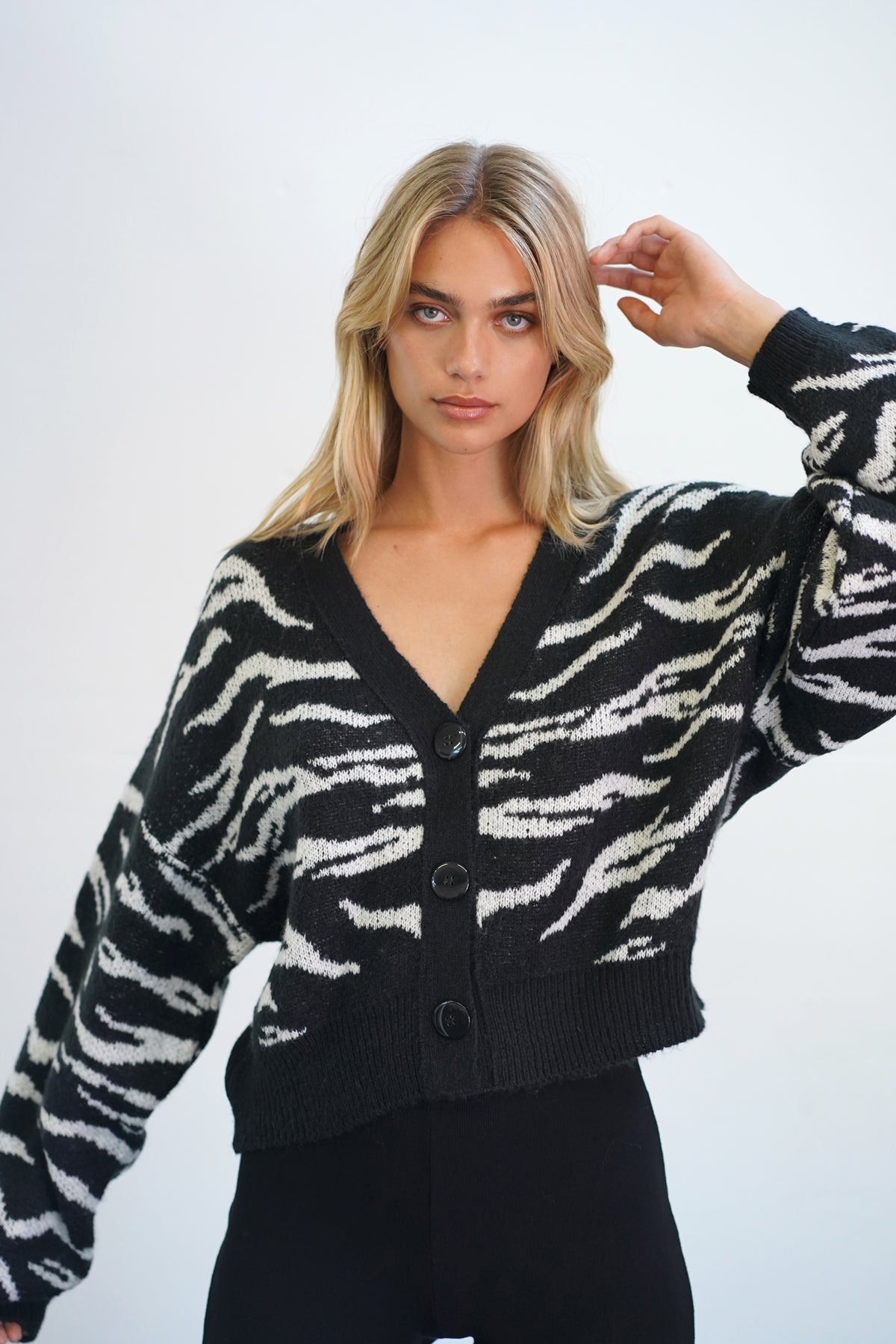 LNA Animal Jacquard Cardigan in black and white