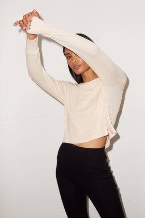 LNA Ribbed Long Sleeve Crew in Bone