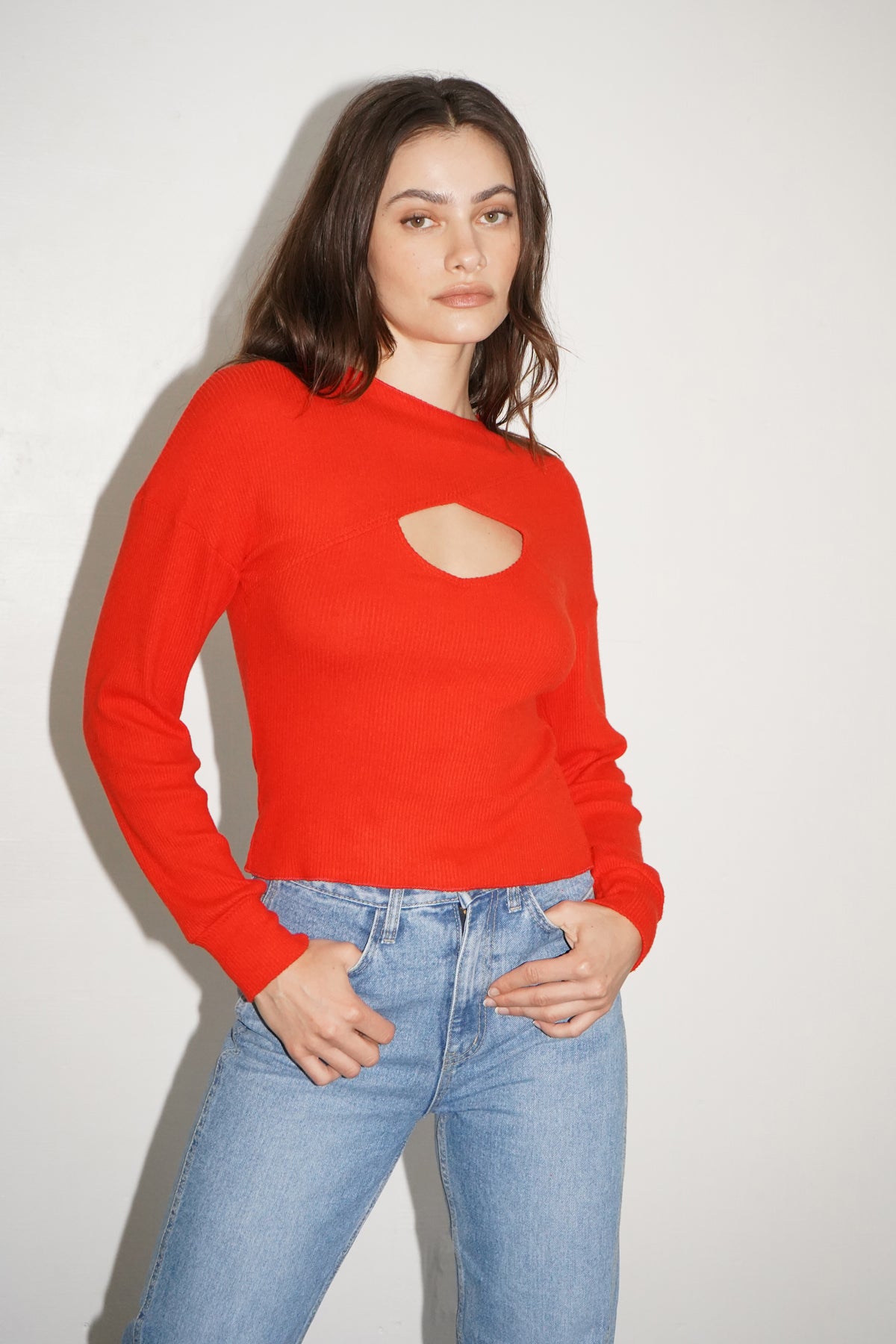 LNA Cori Sweater Rib Top in Tomato 