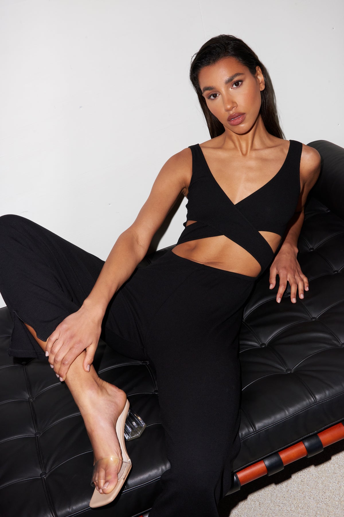LNA Eva Cutout Front Jumpsuit in Black