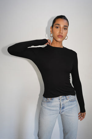 LNA Dalston Ribbed Long Sleeve in Black