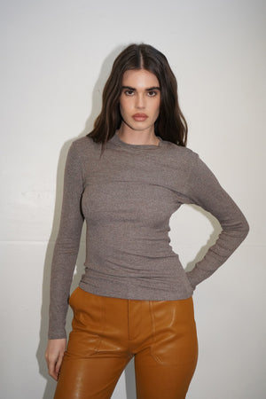 LNA Dalston Ribbed Long Sleeve in Rocky Road Brown