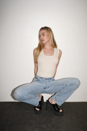 LNA Deep U Ribbed Tank in Bone