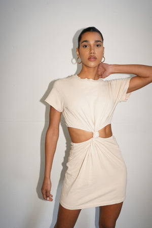 LNA Devan Twist Tee Dress in Shell
