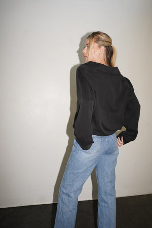 LNA Drawstring Button Down in Pirate Black
