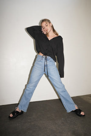 LNA Drawstring Button Down in Pirate Black