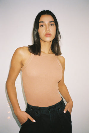 LNA Dylan Tank Bodysuit in Mocha