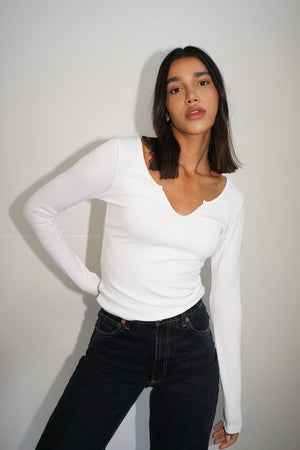 LNA Emory Notch Long Sleeve in White 