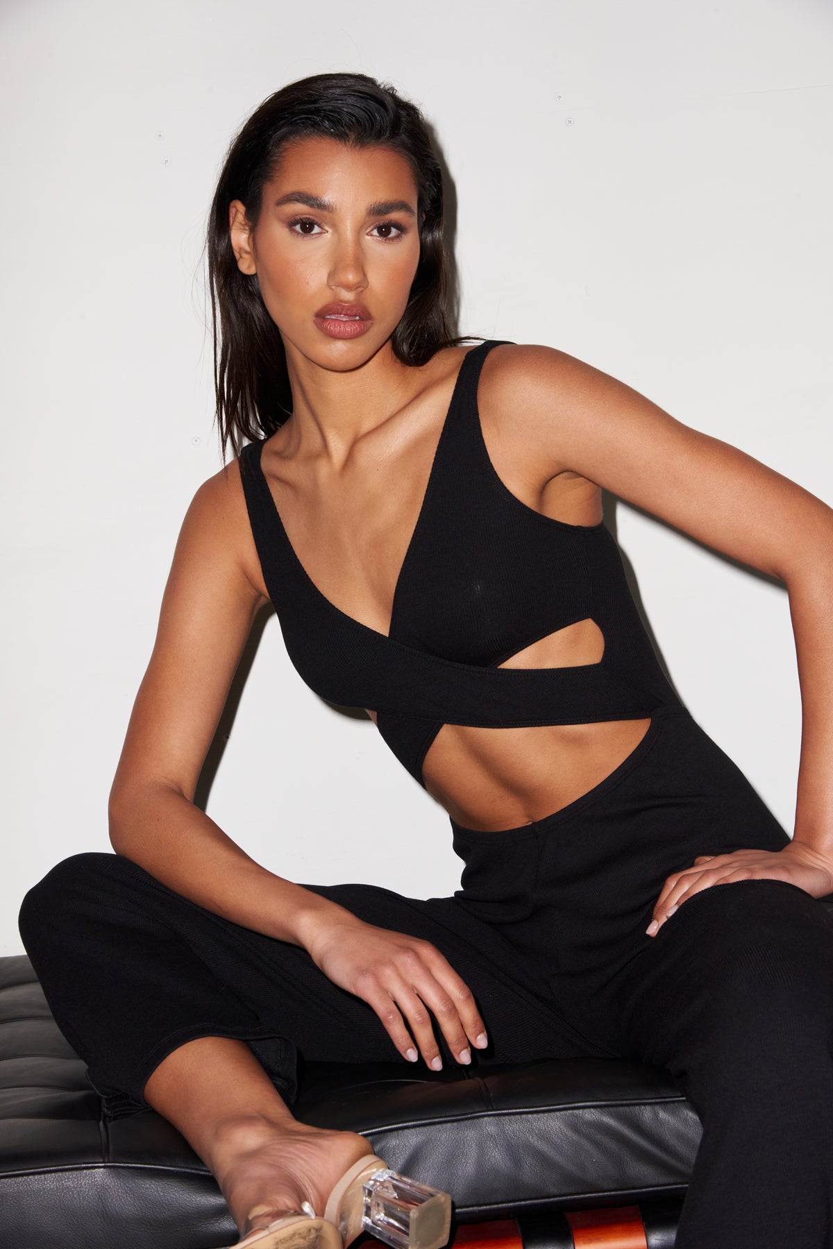 LNA Eva Cutout Front Jumpsuit in Black