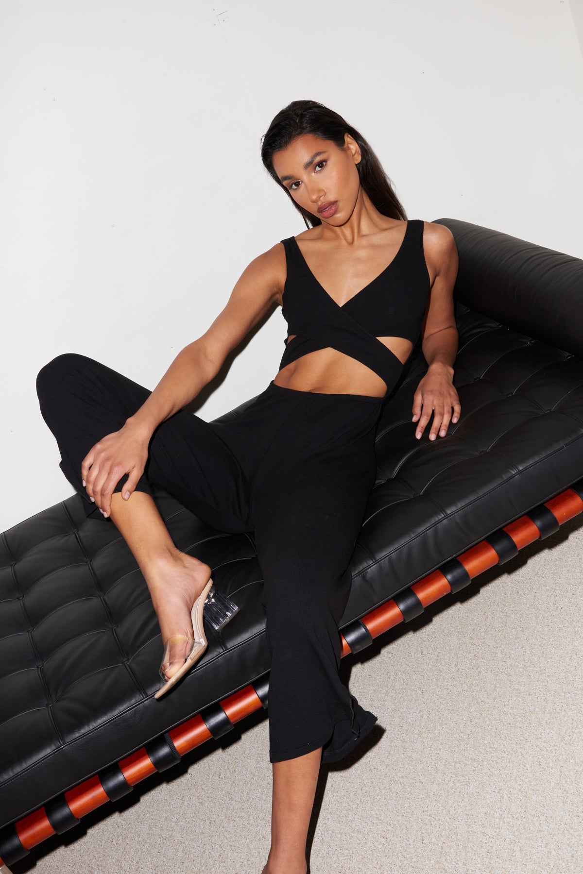 LNA Eva Cutout Front Jumpsuit in Black